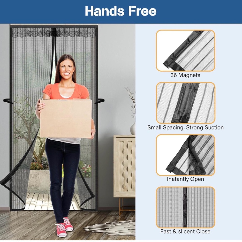 Magnetic Screen Door with Black Mesh